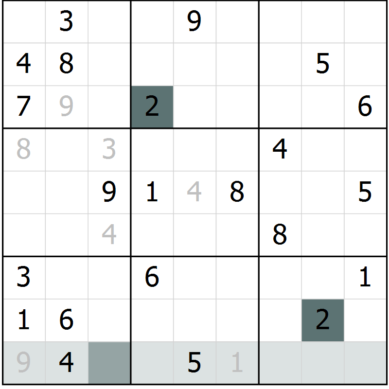 Position des candidats pour la solution de la Gr 10 page 13 du magazine de sudoku Virtuose n° 117