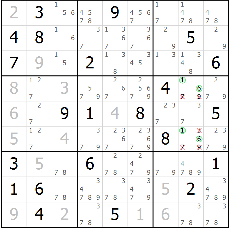 Position des candidats pour la solution de la Gr 10 page 13 du magazine de sudoku Virtuose n° 117