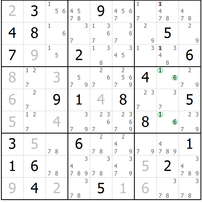 Position des candidats pour la solution de la Gr 10 page 13 du magazine de sudoku Virtuose n° 117