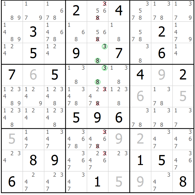 Position des candidats pour la solution de la Gr 11 page 14 du magazine de sudoku Virtuose n° 117