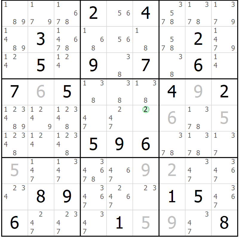 Position des candidats pour la solution de la Gr 11 page 14 du magazine de sudoku Virtuose n° 117