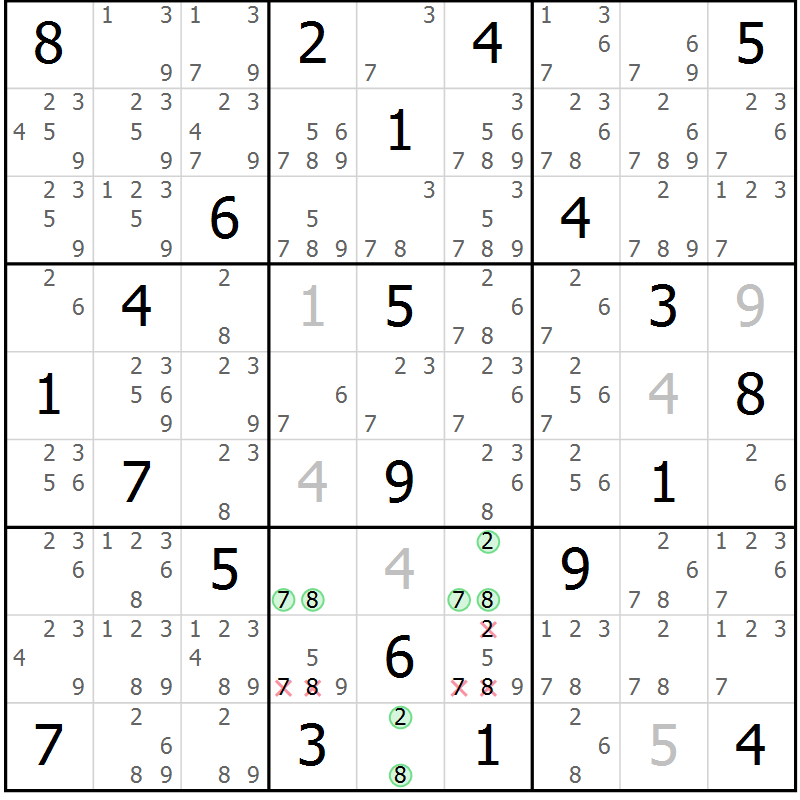 Position des candidats pour la solution de la Gr 12 page 15 du magazine de sudoku Virtuose n° 117