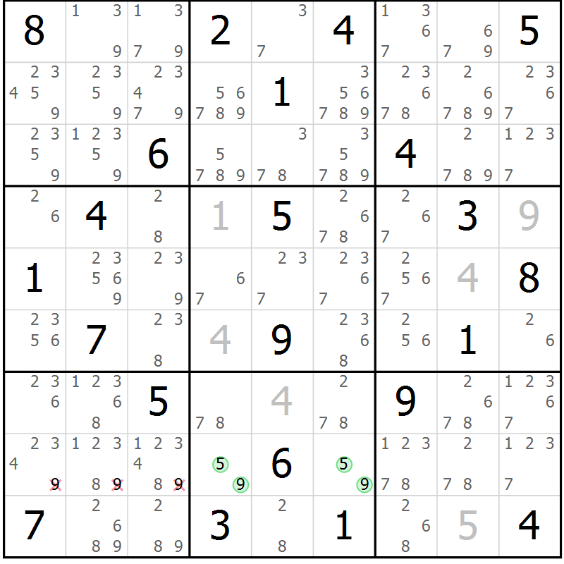Position des candidats pour la solution de la Gr 12 page 15 du magazine de sudoku Virtuose n° 117