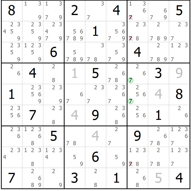 Position des candidats pour la solution de la Gr 12 page 15 du magazine de sudoku Virtuose n° 117