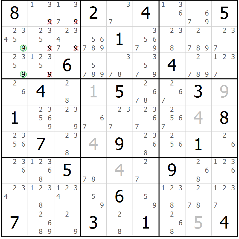 Position des candidats pour la solution de la Gr 12 page 15 du magazine de sudoku Virtuose n° 117