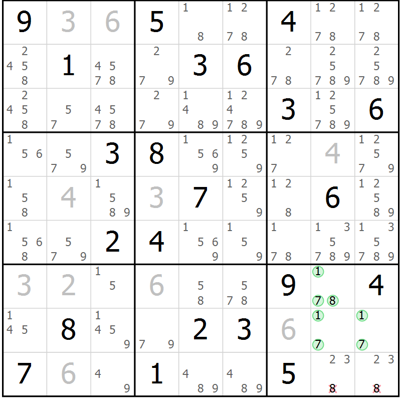 Position des candidats pour la solution de la Gr 13 page 16 du magazine de sudoku Virtuose n° 117