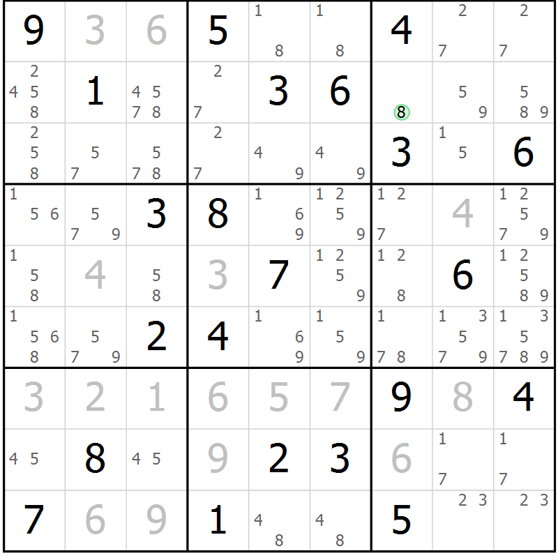 Position des candidats pour la solution de la Gr 13 page 16 du magazine de sudoku Virtuose n° 117