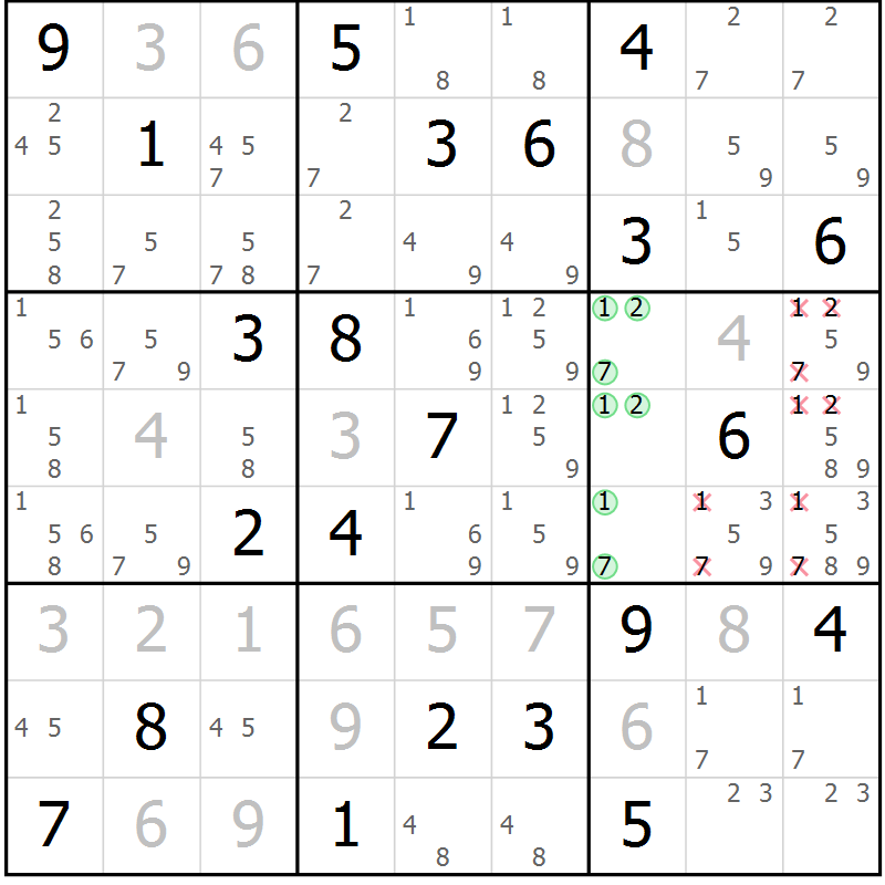 Position des candidats pour la solution de la Gr 13 page 16 du magazine de sudoku Virtuose n° 117