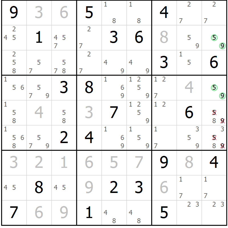 Position des candidats pour la solution de la Gr 13 page 16 du magazine de sudoku Virtuose n° 117