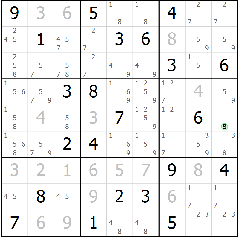 Position des candidats pour la solution de la Gr 13 page 16 du magazine de sudoku Virtuose n° 117