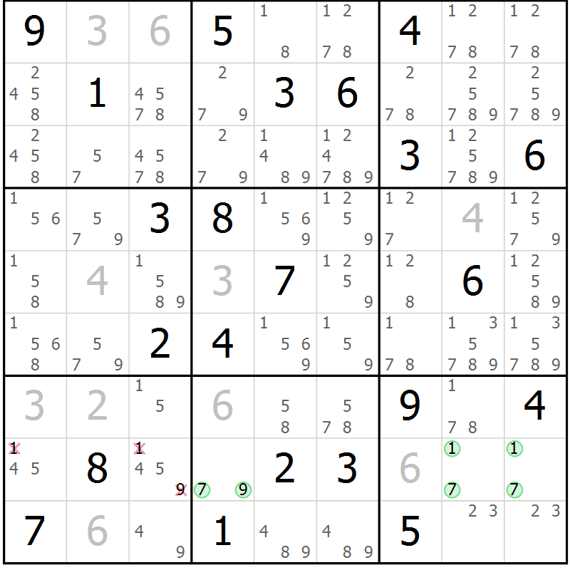 Position des candidats pour la solution de la Gr 13 page 16 du magazine de sudoku Virtuose n° 117