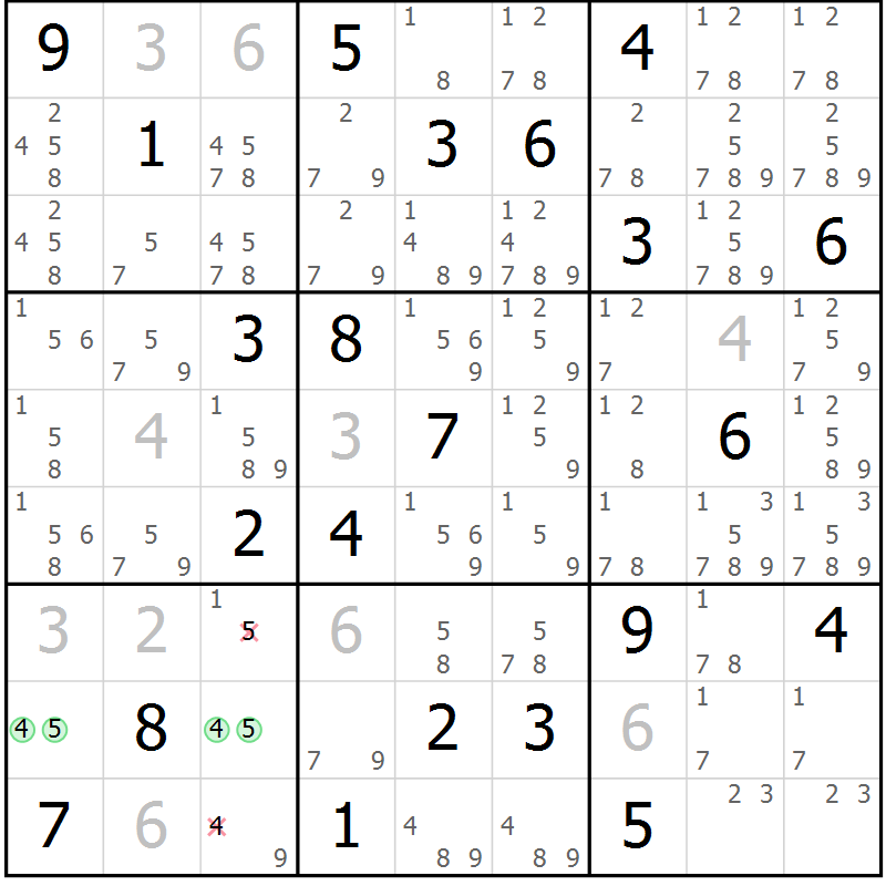 Position des candidats pour la solution de la Gr 13 page 16 du magazine de sudoku Virtuose n° 117