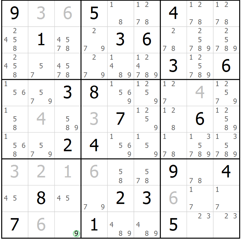 Position des candidats pour la solution de la Gr 13 page 16 du magazine de sudoku Virtuose n° 117