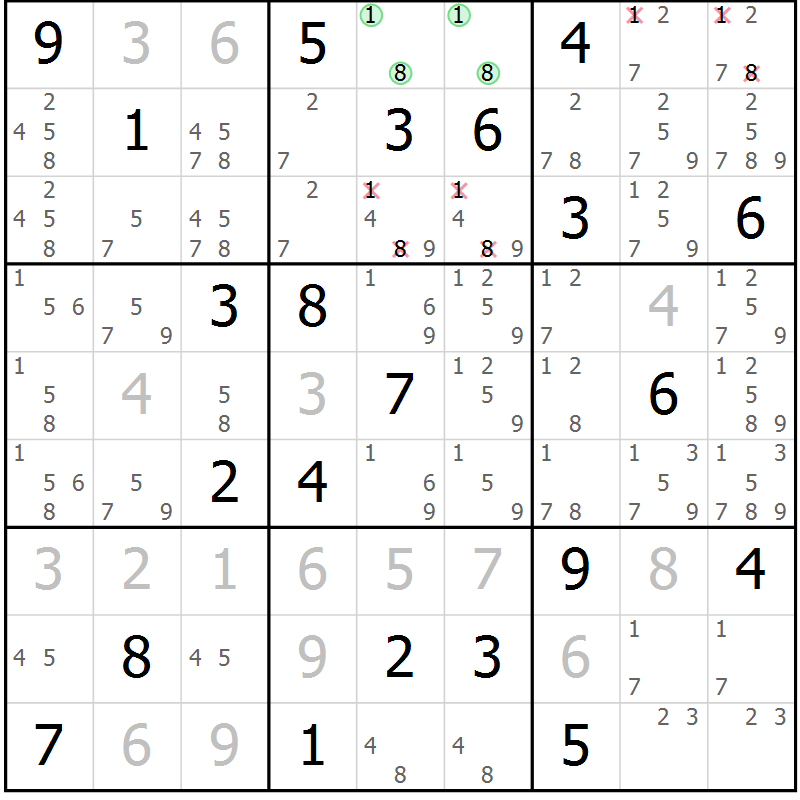 Position des candidats pour la solution de la Gr 13 page 16 du magazine de sudoku Virtuose n° 117