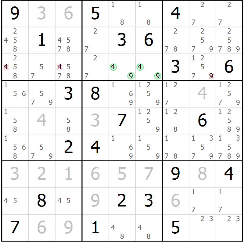 Position des candidats pour la solution de la Gr 13 page 16 du magazine de sudoku Virtuose n° 117