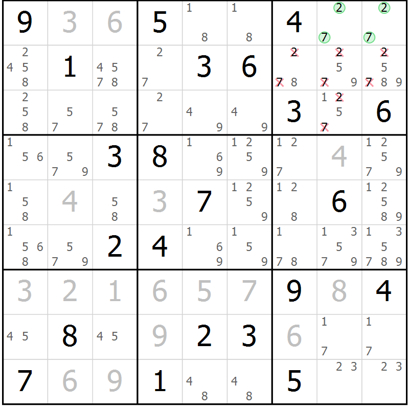 Position des candidats pour la solution de la Gr 13 page 16 du magazine de sudoku Virtuose n° 117