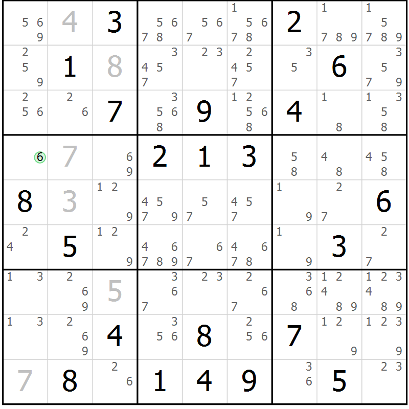 Position des candidats pour la solution de la Gr 14 page 17 du magazine de sudoku Virtuose n° 117