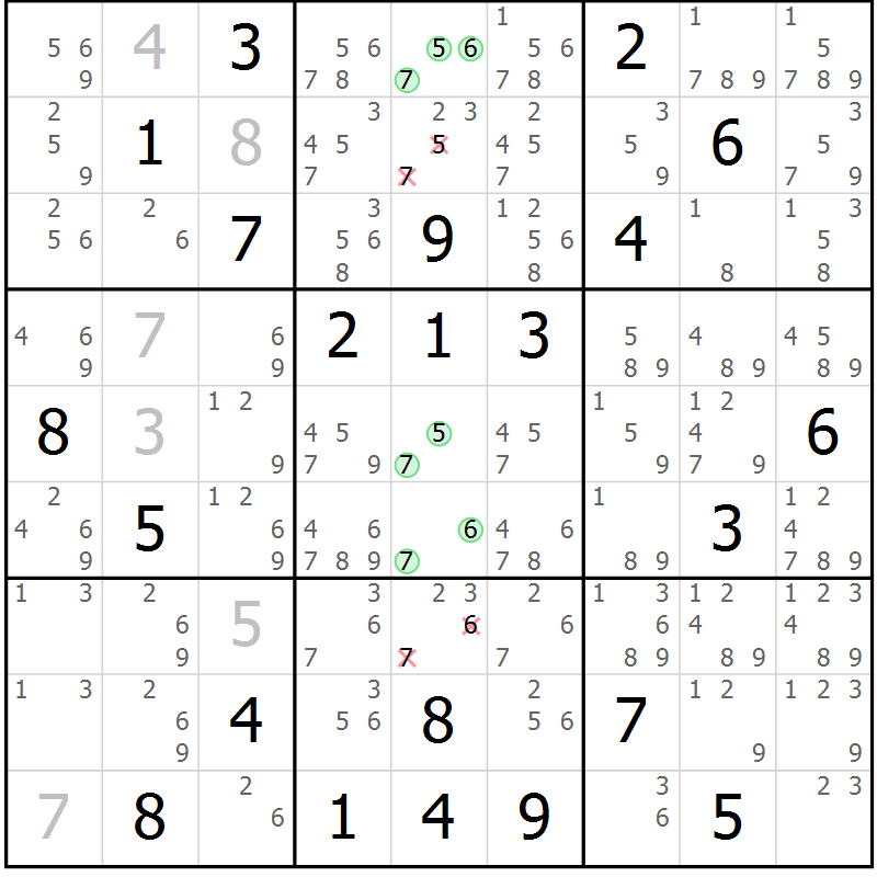 Position des candidats pour la solution de la Gr 14 page 17 du magazine de sudoku Virtuose n° 117