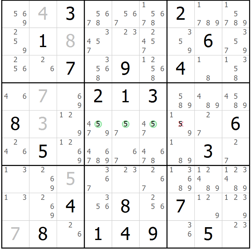 Position des candidats pour la solution de la Gr 14 page 17 du magazine de sudoku Virtuose n° 117