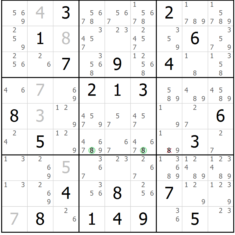 Position des candidats pour la solution de la Gr 14 page 17 du magazine de sudoku Virtuose n° 117