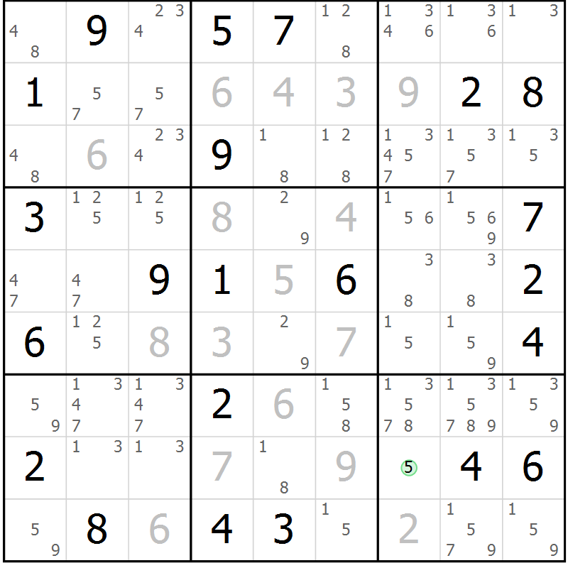 Position des candidats pour la solution de la Gr 15 page 18 du magazine de sudoku Virtuose n° 117