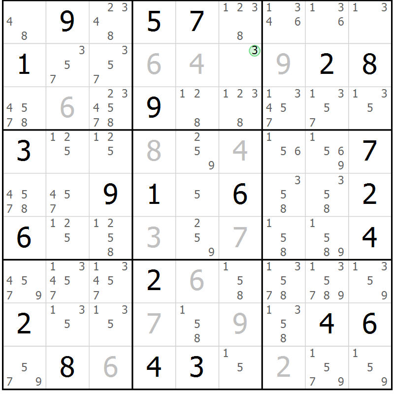 Position des candidats pour la solution de la Gr 15 page 18 du magazine de sudoku Virtuose n° 117