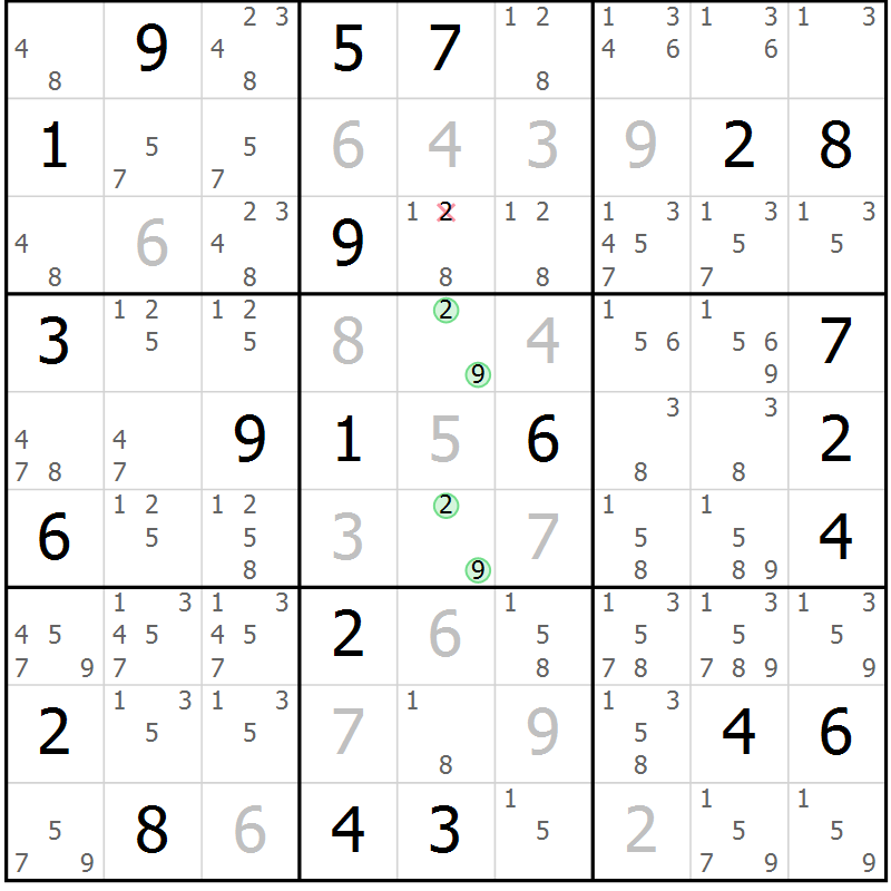 Position des candidats pour la solution de la Gr 15 page 18 du magazine de sudoku Virtuose n° 117
