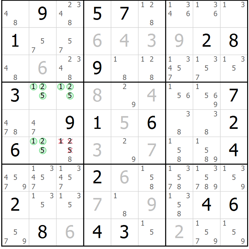 Position des candidats pour la solution de la Gr 15 page 18 du magazine de sudoku Virtuose n° 117