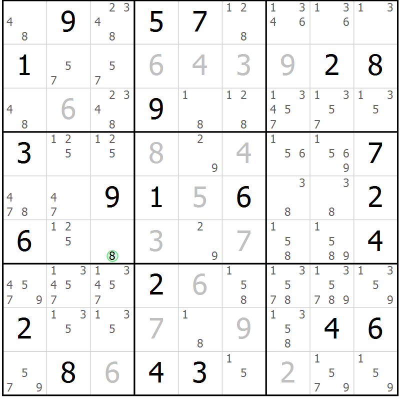 Position des candidats pour la solution de la Gr 15 page 18 du magazine de sudoku Virtuose n° 117