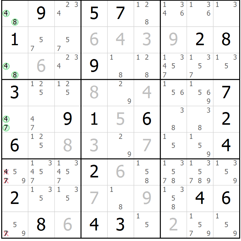 Position des candidats pour la solution de la Gr 15 page 18 du magazine de sudoku Virtuose n° 117