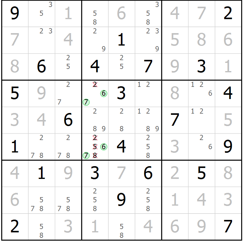 Position des candidats pour la solution de la Gr 16 page 19 du magazine de sudoku Virtuose n° 117