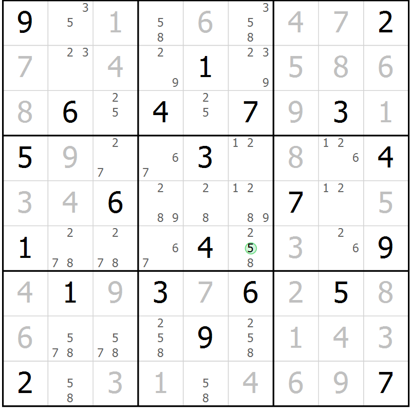Position des candidats pour la solution de la Gr 16 page 19 du magazine de sudoku Virtuose n° 117