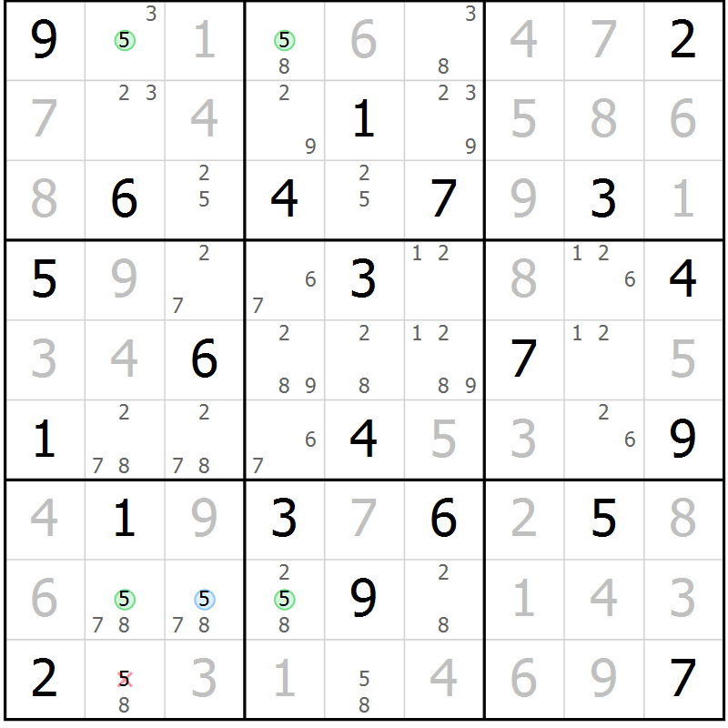 Position des candidats pour la solution de la Gr 16 page 19 du magazine de sudoku Virtuose n° 117