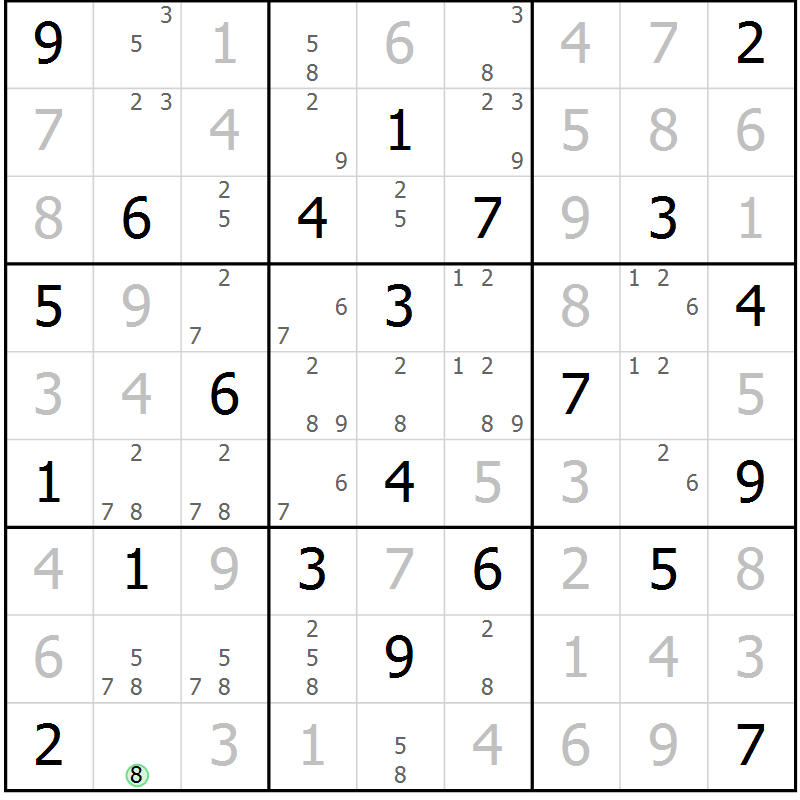 Position des candidats pour la solution de la Gr 16 page 19 du magazine de sudoku Virtuose n° 117