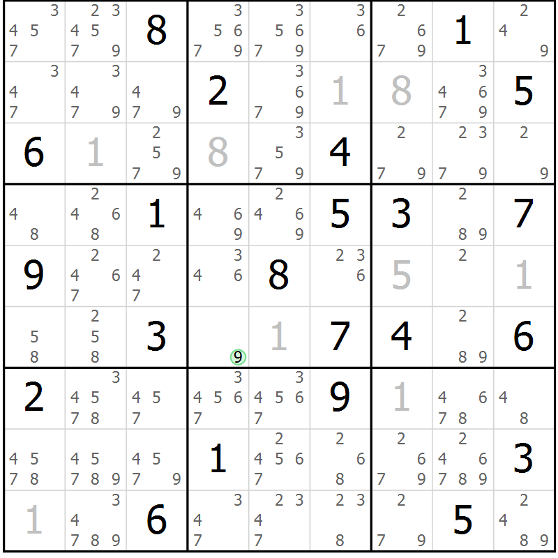 Position des candidats pour la solution de la Gr 17 page 20 du magazine de sudoku Virtuose n° 117