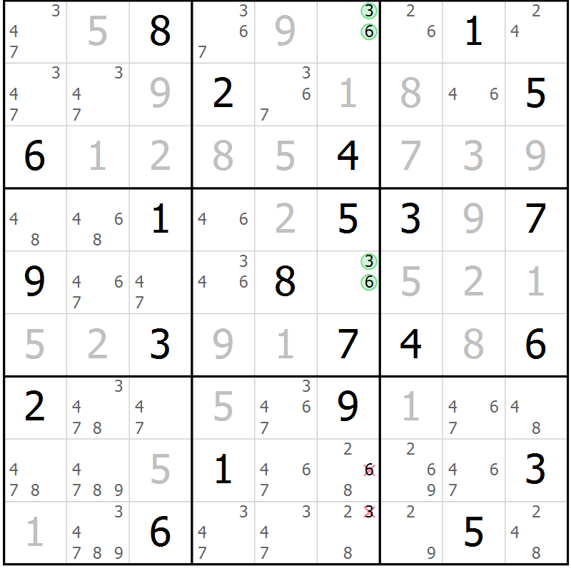 Position des candidats pour la solution de la Gr 17 page 20 du magazine de sudoku Virtuose n° 117