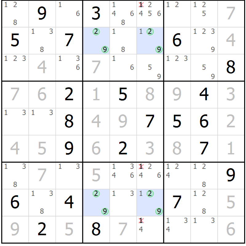 Position des candidats pour la solution de la Gr 18 page 21 du magazine de sudoku Virtuose n° 117