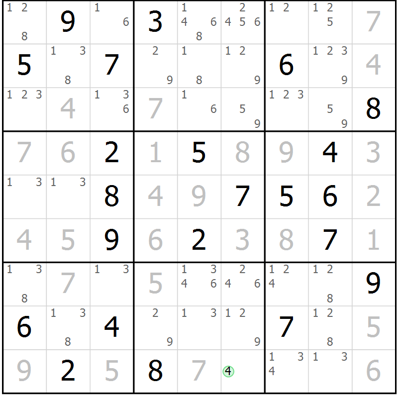 Position des candidats pour la solution de la Gr 18 page 21 du magazine de sudoku Virtuose n° 117