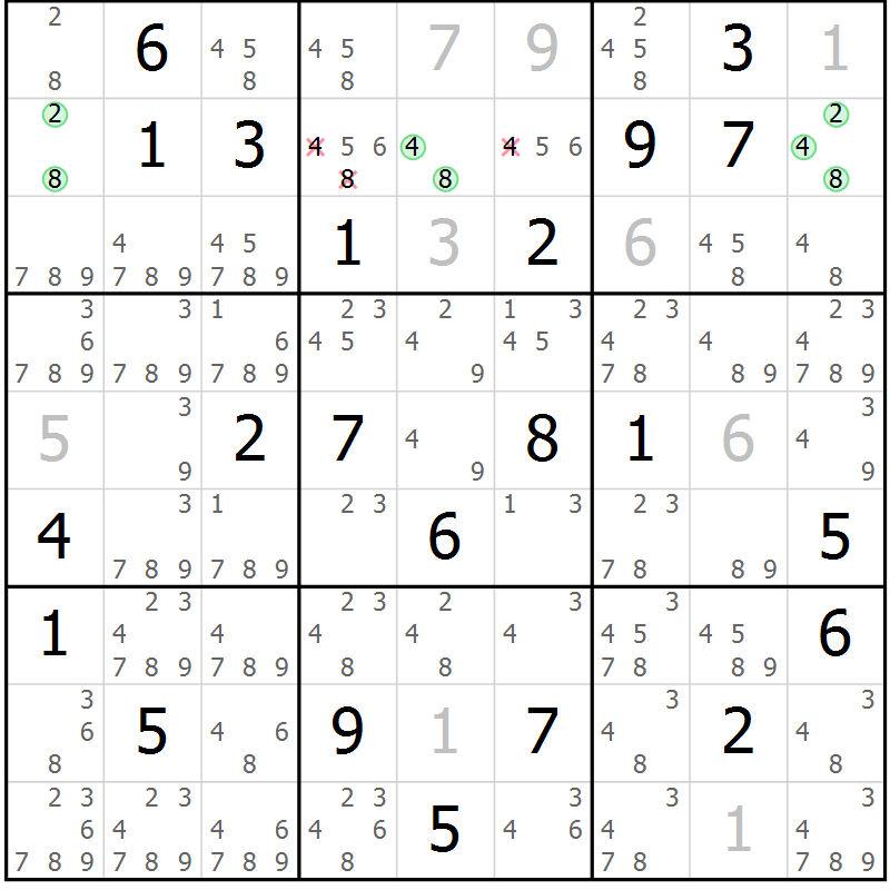 Position des candidats pour la solution de la Gr 19 page 22 du magazine de sudoku Virtuose n° 117