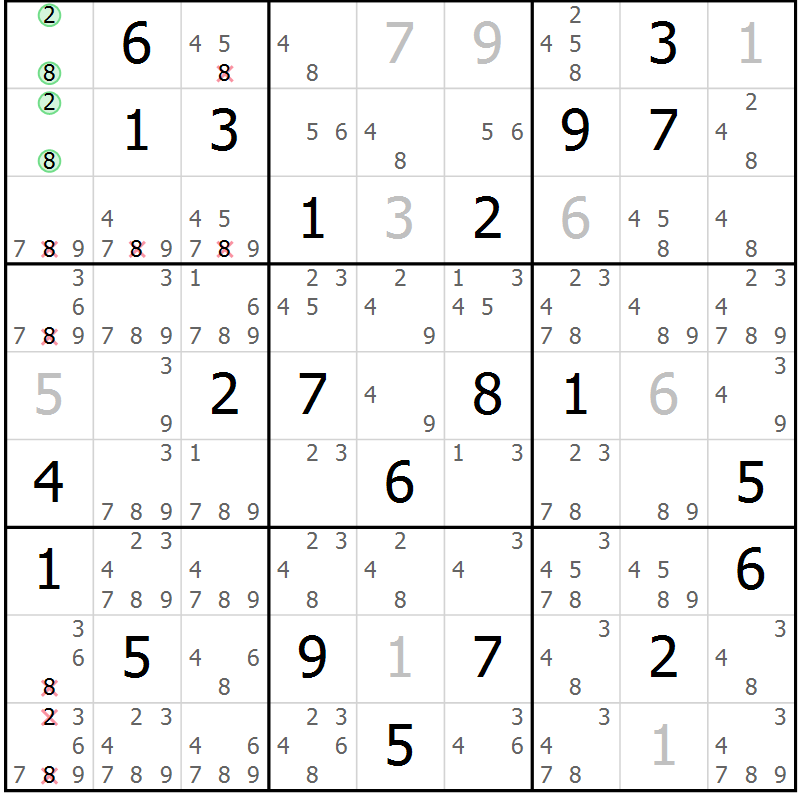 Position des candidats pour la solution de la Gr 19 page 22 du magazine de sudoku Virtuose n° 117
