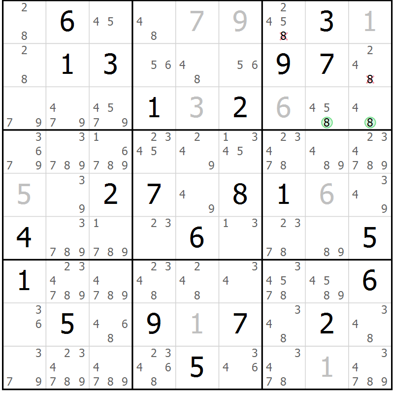 Position des candidats pour la solution de la Gr 19 page 22 du magazine de sudoku Virtuose n° 117