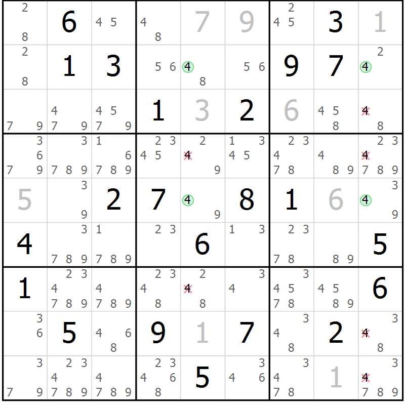 Position des candidats pour la solution de la Gr 19 page 22 du magazine de sudoku Virtuose n° 117