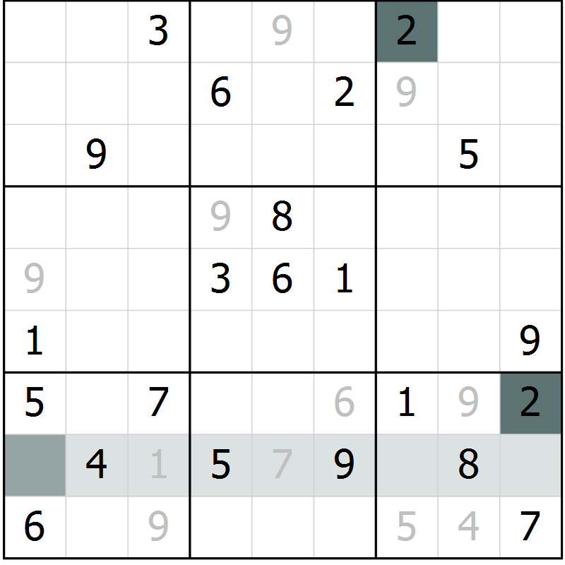 Position des candidats pour la solution de la Gr 2 page 5 du magazine de sudoku Virtuose n° 117