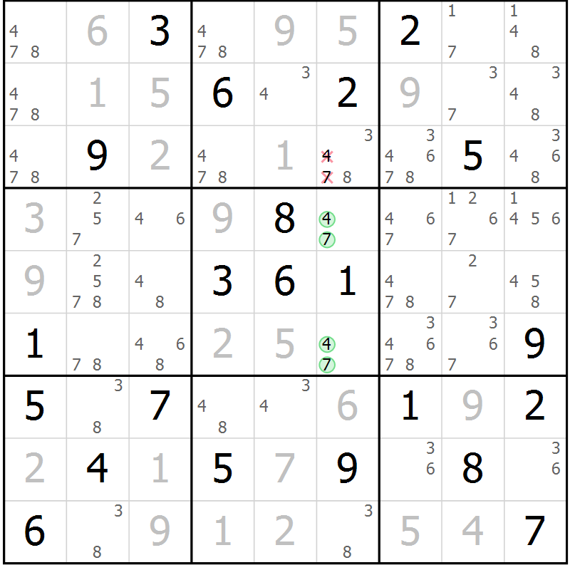 Position des candidats pour la solution de la Gr 2 page 5 du magazine de sudoku Virtuose n° 117