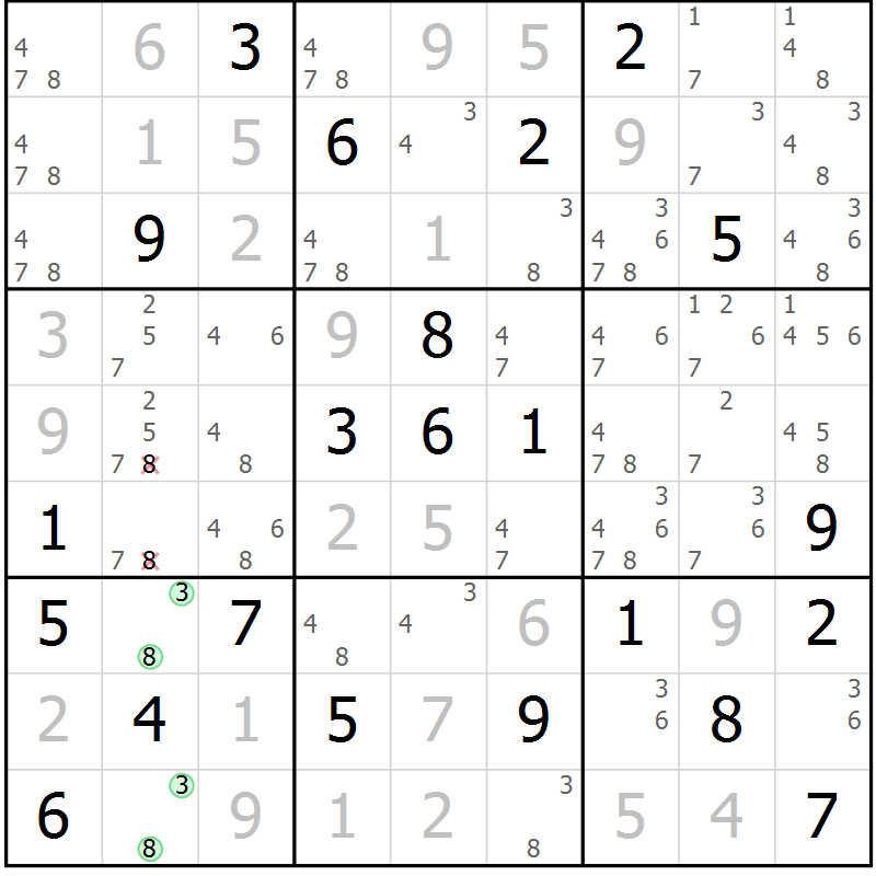 Position des candidats pour la solution de la Gr 2 page 5 du magazine de sudoku Virtuose n° 117