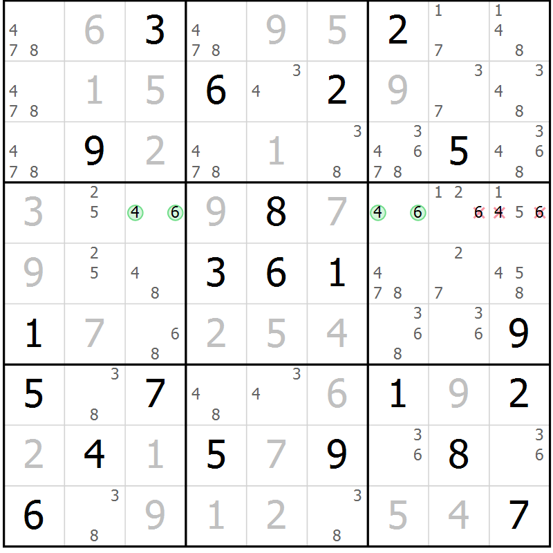 Position des candidats pour la solution de la Gr 2 page 5 du magazine de sudoku Virtuose n° 117