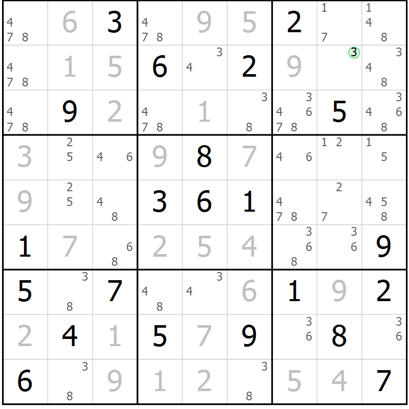 Position des candidats pour la solution de la Gr 2 page 5 du magazine de sudoku Virtuose n° 117