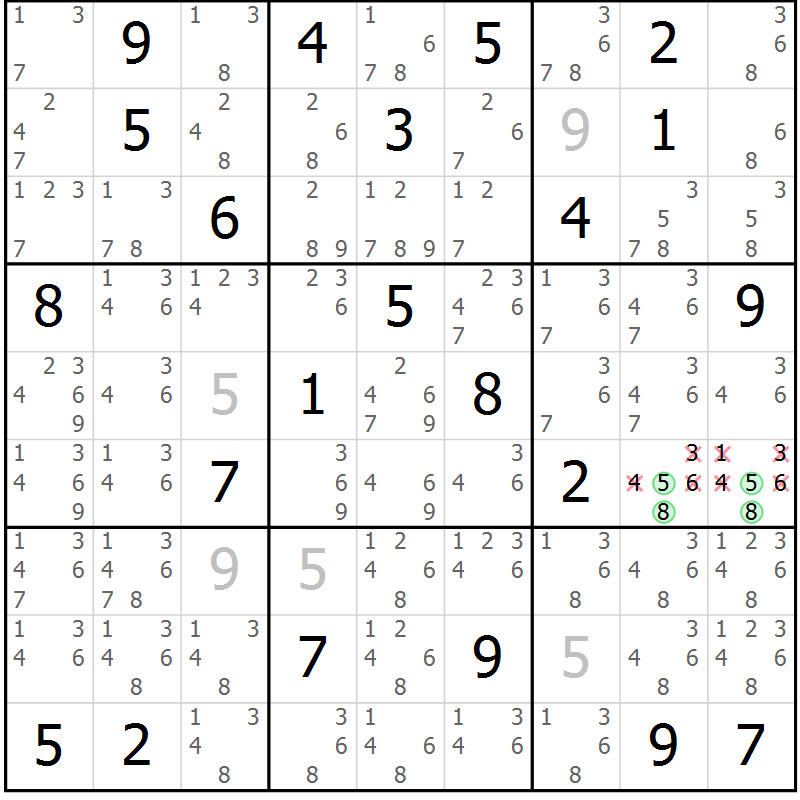 Position des candidats pour la solution de la Gr 20 page 23 du magazine de sudoku Virtuose n° 117