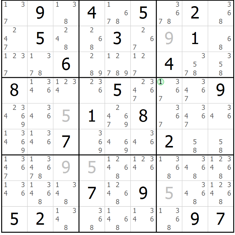 Position des candidats pour la solution de la Gr 20 page 23 du magazine de sudoku Virtuose n° 117