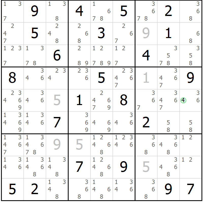 Position des candidats pour la solution de la Gr 20 page 23 du magazine de sudoku Virtuose n° 117